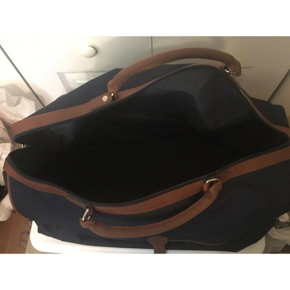 Polo Ralph Lauren Duffel Bag Large Canvas Blue Brown Carry On Overnight … - Picture 2 of 10